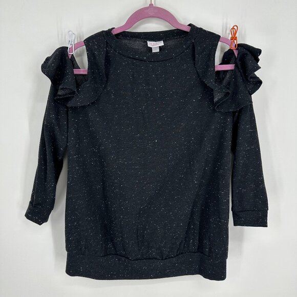 3/$25 Isabel Maternity Top XS‎ Ruffle Trim Cold Shoulder Black 3/4 Sleeves Crew - Picture 1 of 5